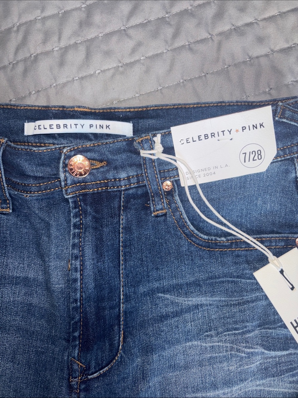 Celebrity Pink Dark Blue Frayed Hem Denim Shorts - Picture 3 of 4
